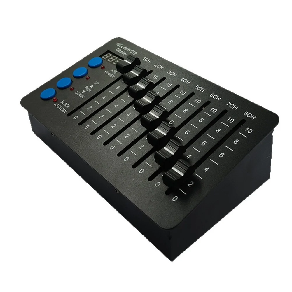 512-Channel Control Console for Live Performance Lighting with 8 Faders 4 Buttons LED Display and Blackout Mode
512-Channel Control Console for Live Performance Lighting with 8 Faders 4 Buttons LED Display and Blackout Mode