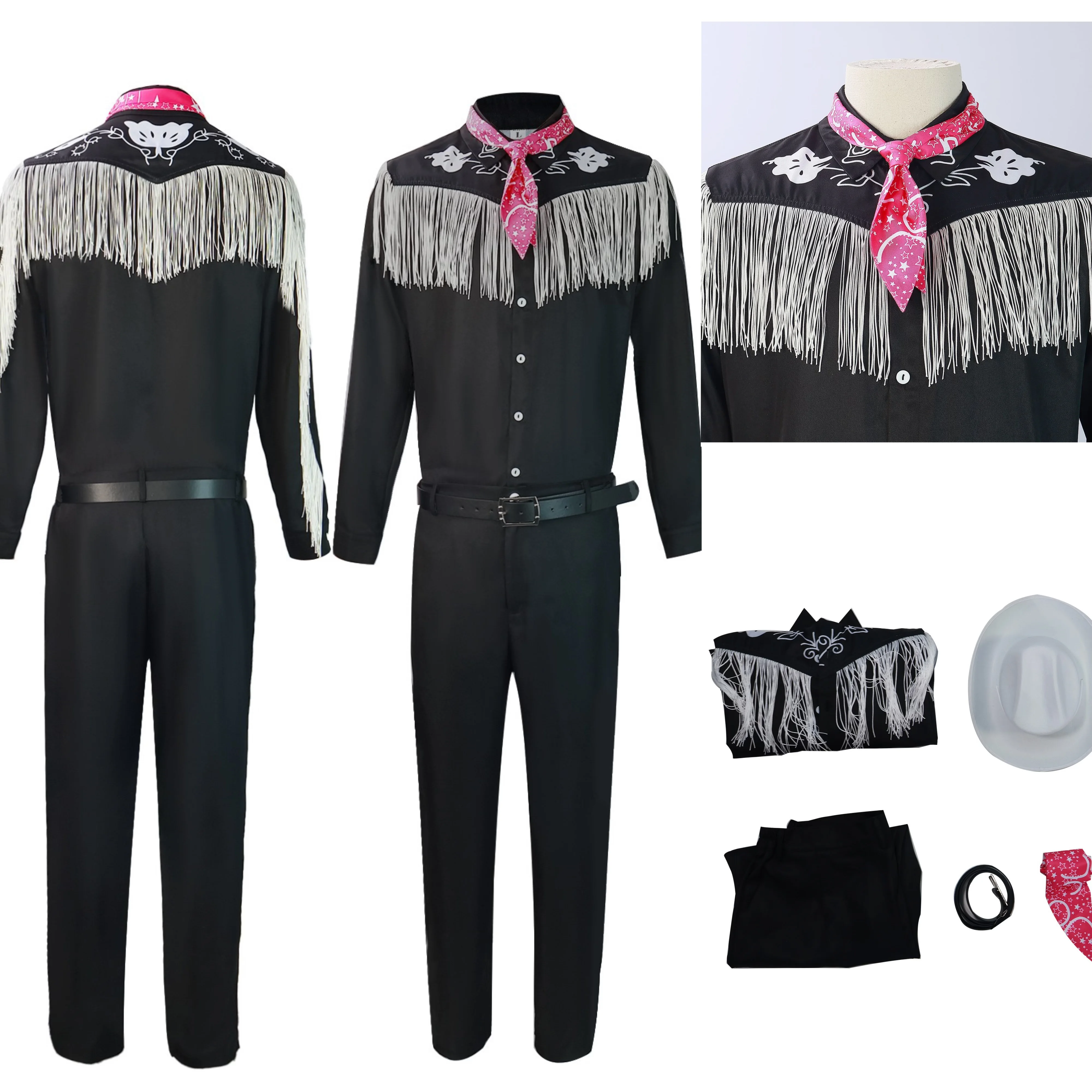 Ryan Gosling Ken Cosplay Costume Vintage Black Fashion Embroidery Tassels Shirt Men Stage Performance Halloween Party Clothes
Ryan Gosling Ken Cosplay Costume Vintage Black Fashion Embroidery Tassels Shirt Men Stage Performance Halloween Party Clothes