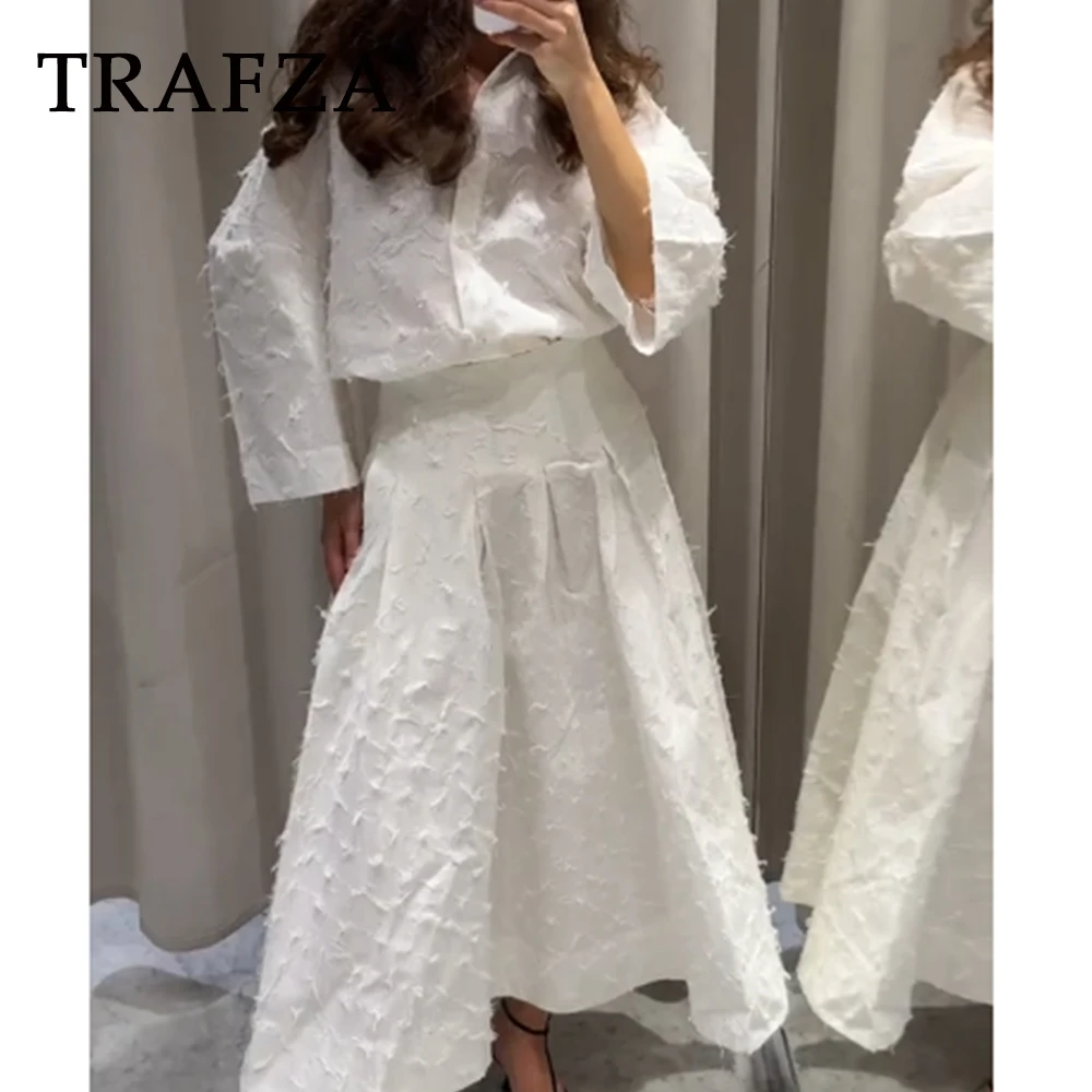 TRAFZA Chic White Elegant Woman's Suit Casual Loose Shirt+A-Line Tassel Pleated Long Skirt Streetwear Fashion 202S Mujer Set 
TRAFZA Chic White Elegant Woman's Suit Casual Loose Shirt+A-Line Tassel Pleated Long Skirt Streetwear Fashion 202S Mujer Set