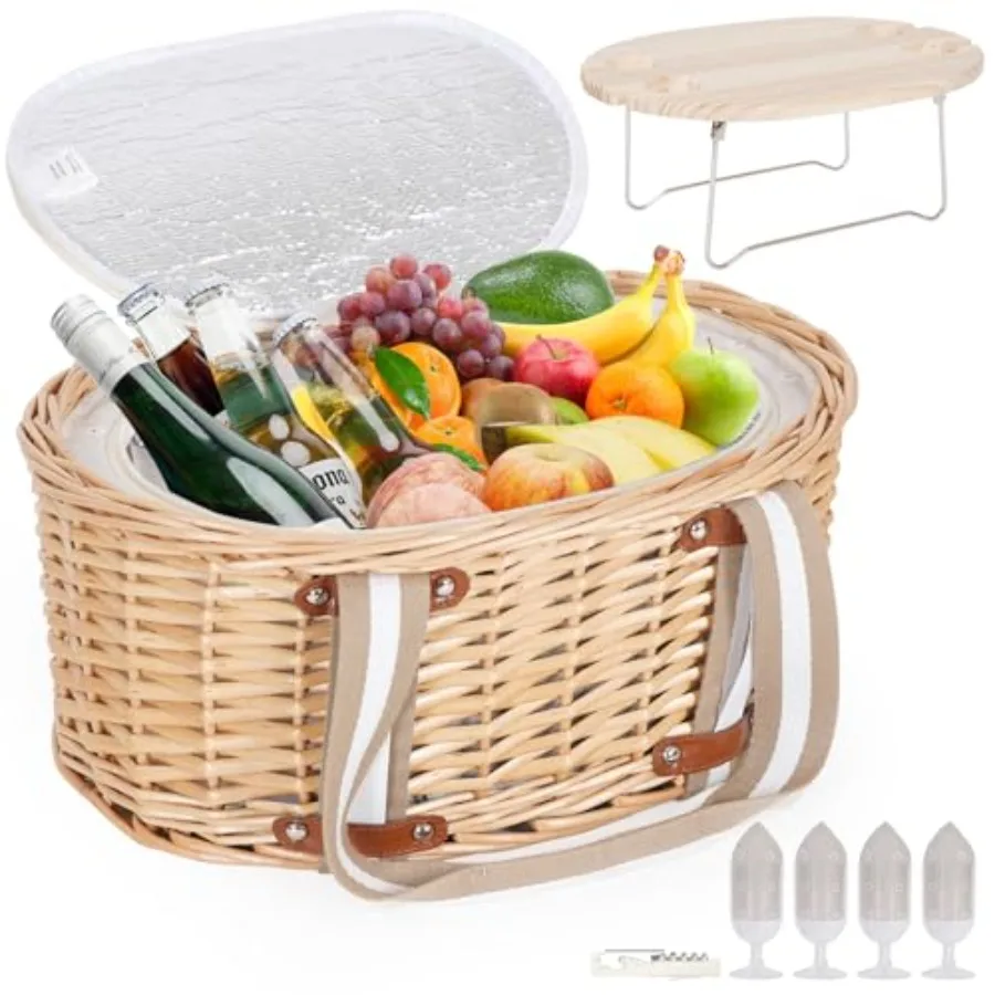 Picnic Basket Set for 4 - Wicker Insulated Picnic Basket with Folding Wine Table, Wine Picnic Kit with Liner for Couples, Campi
Picnic Basket Set for 4 - Wicker Insulated Picnic Basket with Folding Wine Table, Wine Picnic Kit with Liner for Couples, Campi