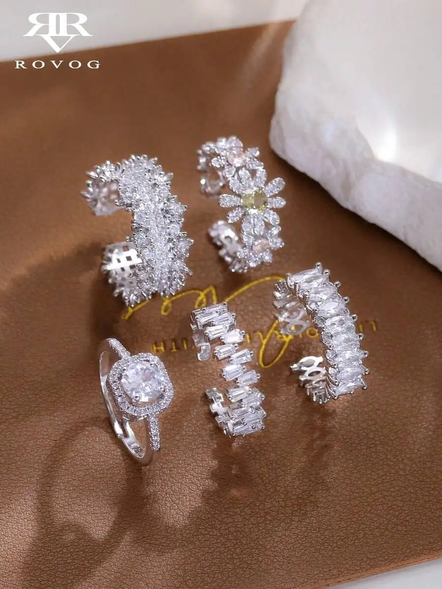 5pcs Elegant CZ Floral And Geometric Fashion Ring Set For Women
5pcs Elegant CZ Floral And Geometric Fashion Ring Set For Women