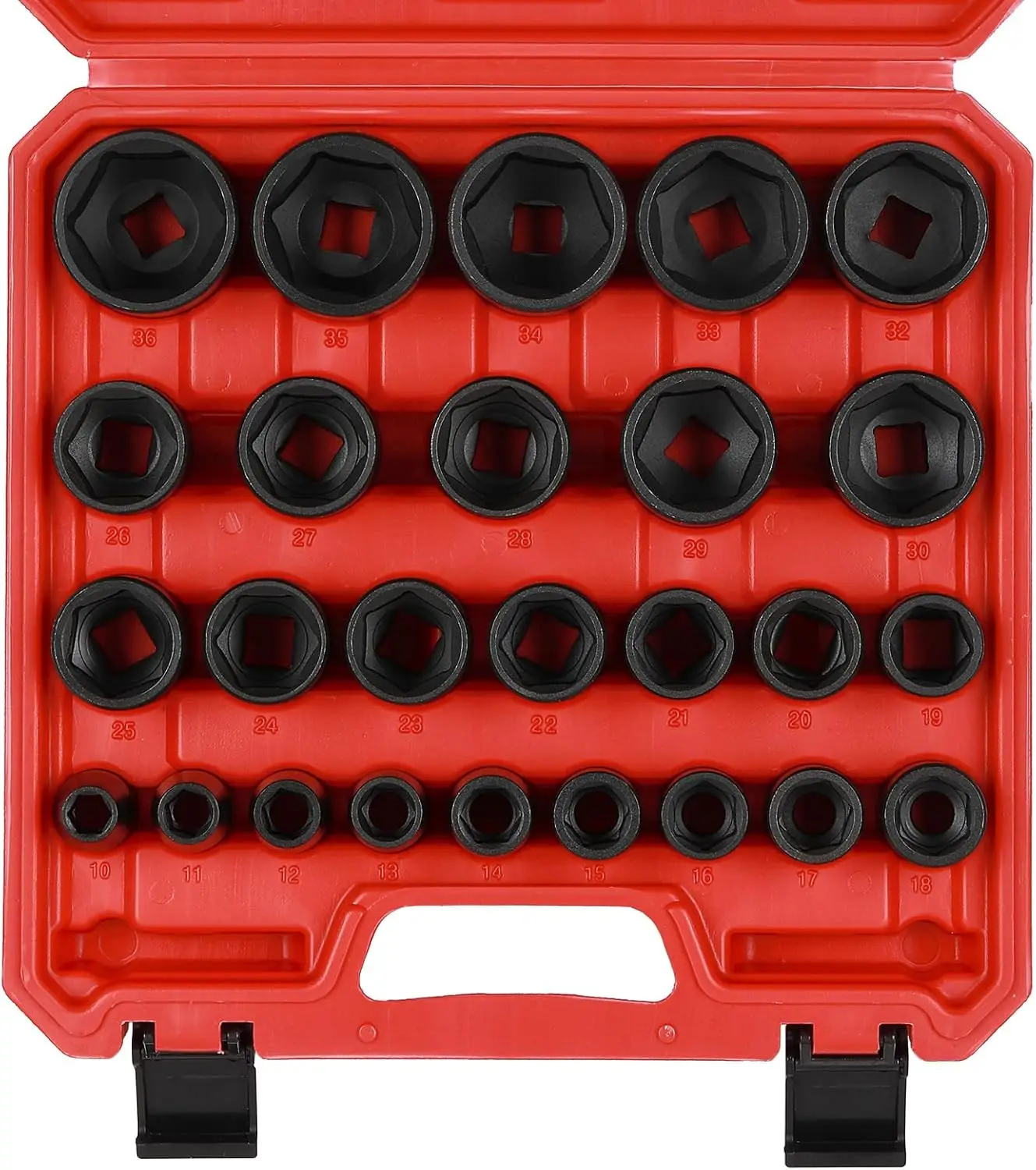 26 Piece 1/2 Inch Drive Impact Socket Set Metric Shallow 10mm to 36mm with Radius Corner Design
26 Piece 1/2 Inch Drive Impact Socket Set Metric Shallow 10mm to 36mm with Radius Corner Design