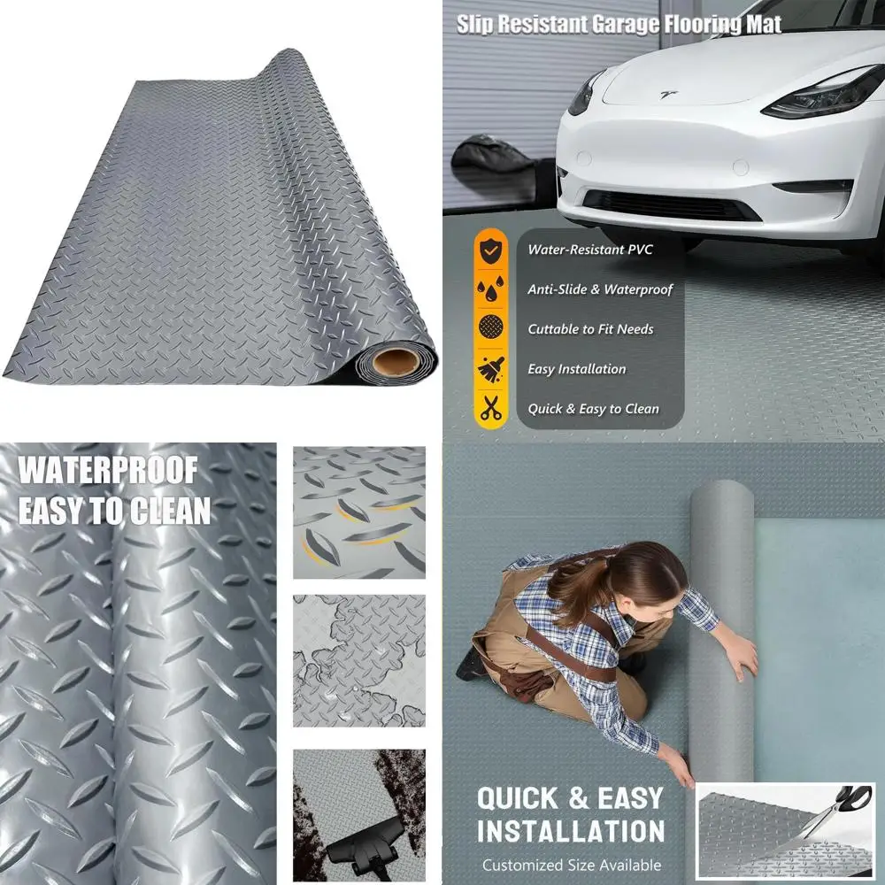 Thickened PVC Garage Floor Mat - Heavy Duty Waterproof Non-Slip Protector for Cars, Trailers, SUVs, Basements, and Gyms (Grey) -
Thickened PVC Garage Floor Mat - Heavy Duty Waterproof Non-Slip Protector for Cars, Trailers, SUVs, Basements, and Gyms (Grey) -