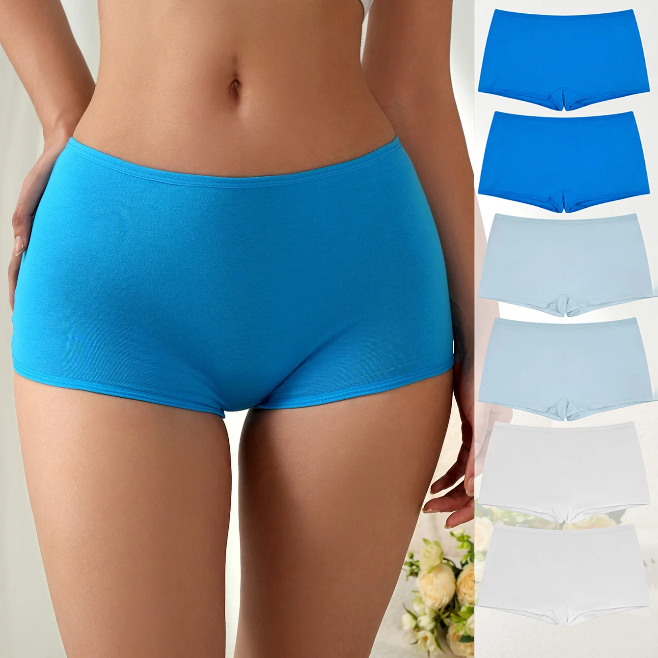 Комплект из 6 простых хлопковых трусов синего цвета океана, удобное нижнее белье с четырьмя углами для девочек.
Комплект из 6 простых хлопковых трусов синего цвета океана, удобное нижнее белье с четырьмя углами для девочек.