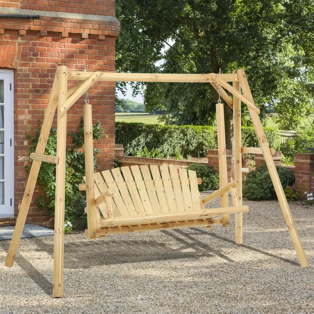 Wooden 2-Seat Porch Swing with A-Frame Stand, Outdoor Patio Swing Chair Bench w/Slatted Design, Outside Swing Bench
Wooden 2-Seat Porch Swing with A-Frame Stand, Outdoor Patio Swing Chair Bench w/Slatted Design, Outside Swing Bench