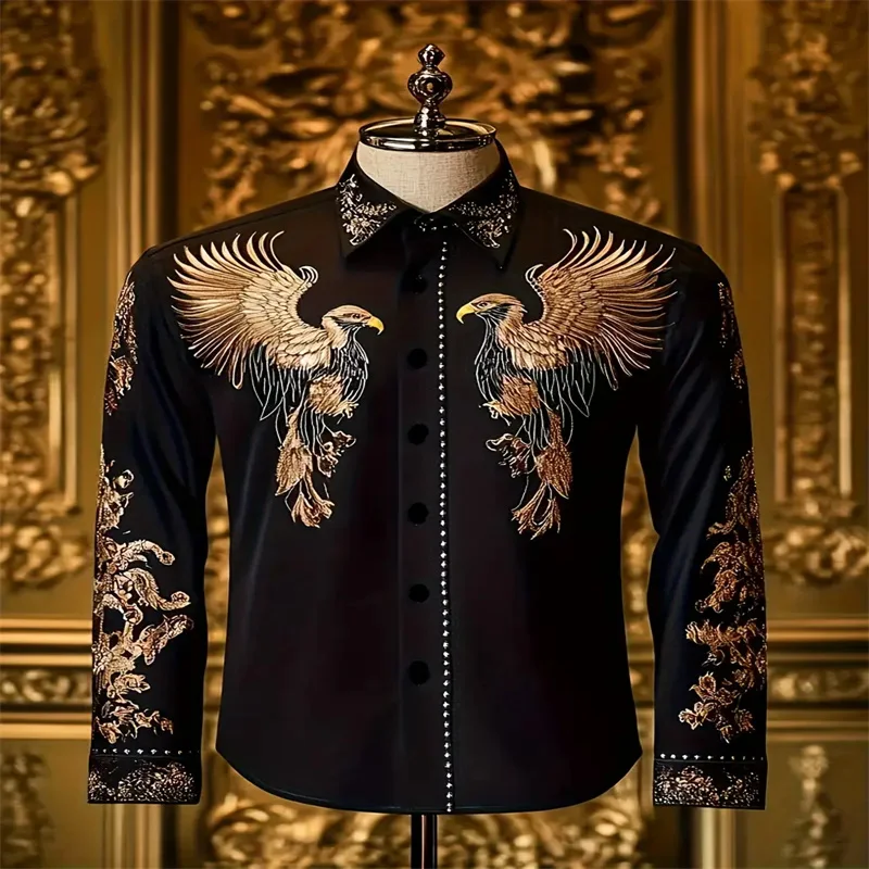 Men's Fashion Printed Shirt Double Eagle Printed Fashion Printed Men's Casual Button Long sleeved Shirt, Spring/Summer/Autumn Me
Men's Fashion Printed Shirt Double Eagle Printed Fashion Printed Men's Casual Button Long sleeved Shirt, Spring/Summer/Autumn Me