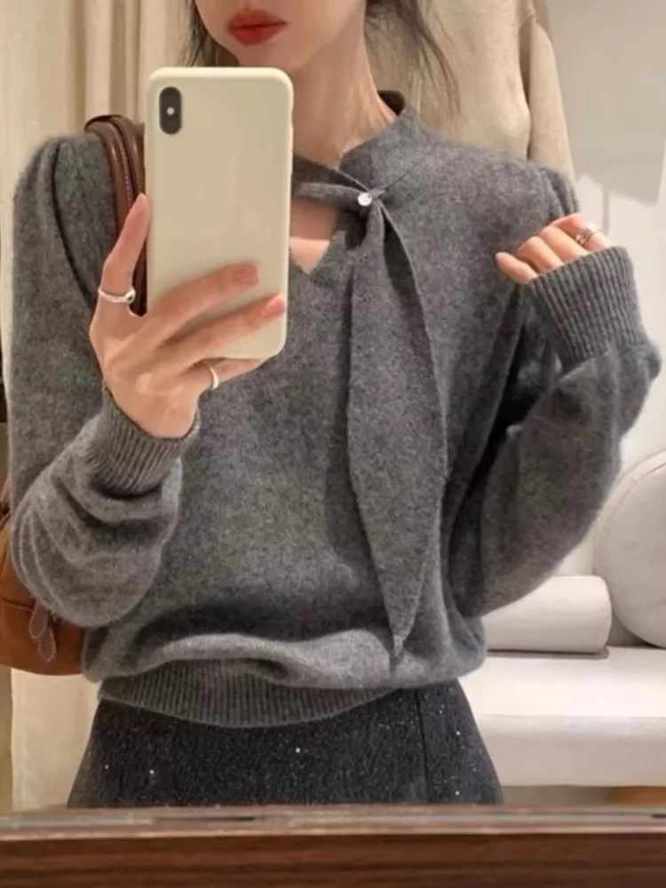 Осенне-зимний свитер, женский пуловер, свитер из 100% мериносовой шерсти, шарф с воротником, многослойная модная одежда, вязаный пуловер с длинными рукавами 
Осенне-зимний свитер, женский пуловер, свитер из 100% мериносовой шерсти, шарф с воротником, многослойная модная одежда, вязаный пуловер с длинными рукавами