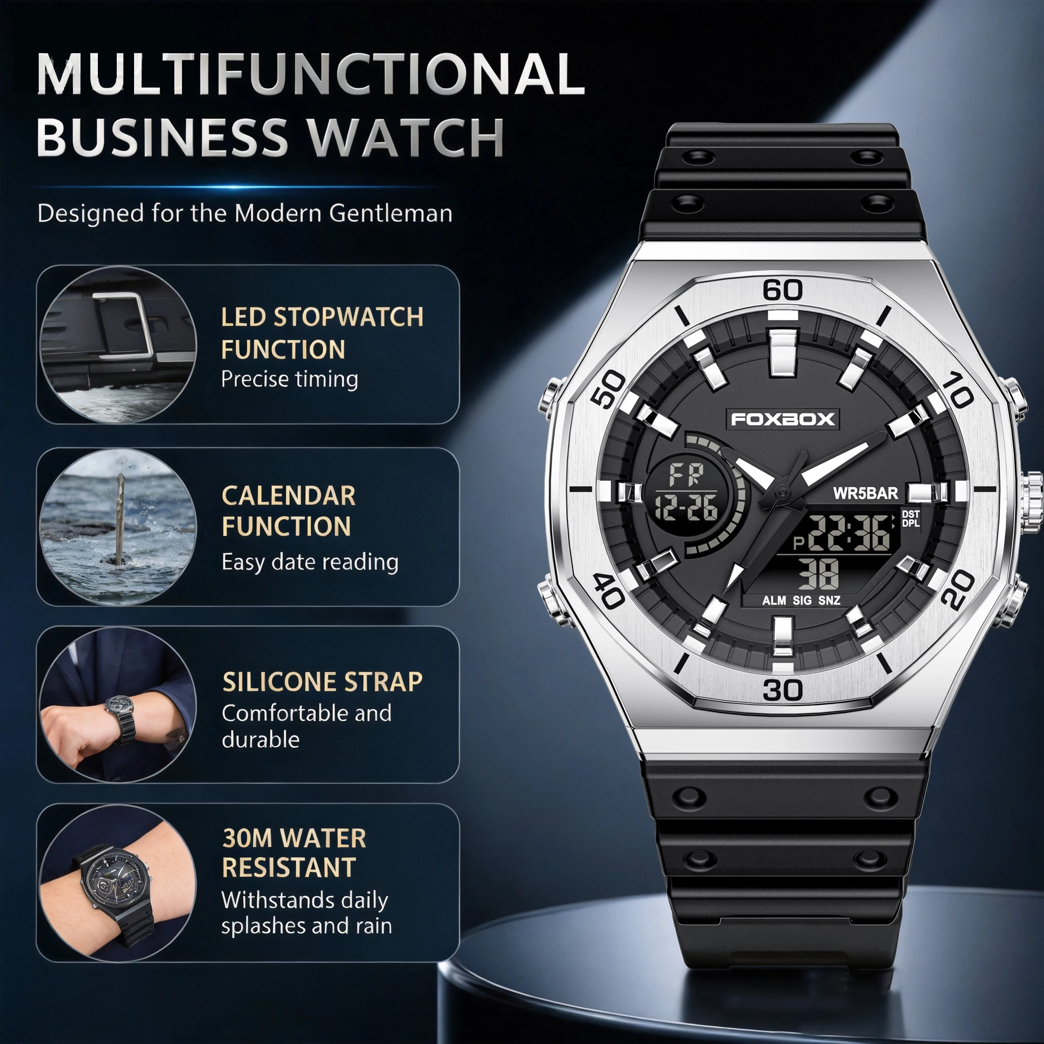 FOXBOX Top Brand Digital Watches For Man Original Silicone Strap Man’s Watch Waterproof Luminous Calendar Relogio Masculino 2024
FOXBOX Top Brand Digital Watches For Man Original Silicone Strap Man’s Watch Waterproof Luminous Calendar Relogio Masculino 2024