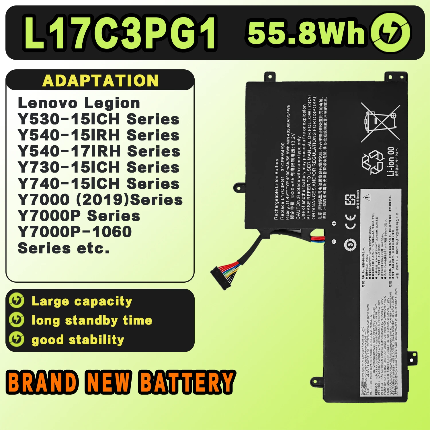SAT L17C3PG1 New Laptop Battery Replacement For LENOVO Legion Y7000 Y7000P-1060 2018/19 L17C3PG2 L17L3PG1 11.25V-52.5Wh-4645mAh
SAT L17C3PG1 New Laptop Battery Replacement For LENOVO Legion Y7000 Y7000P-1060 2018/19 L17C3PG2 L17L3PG1 11.25V-52.5Wh-4645mAh