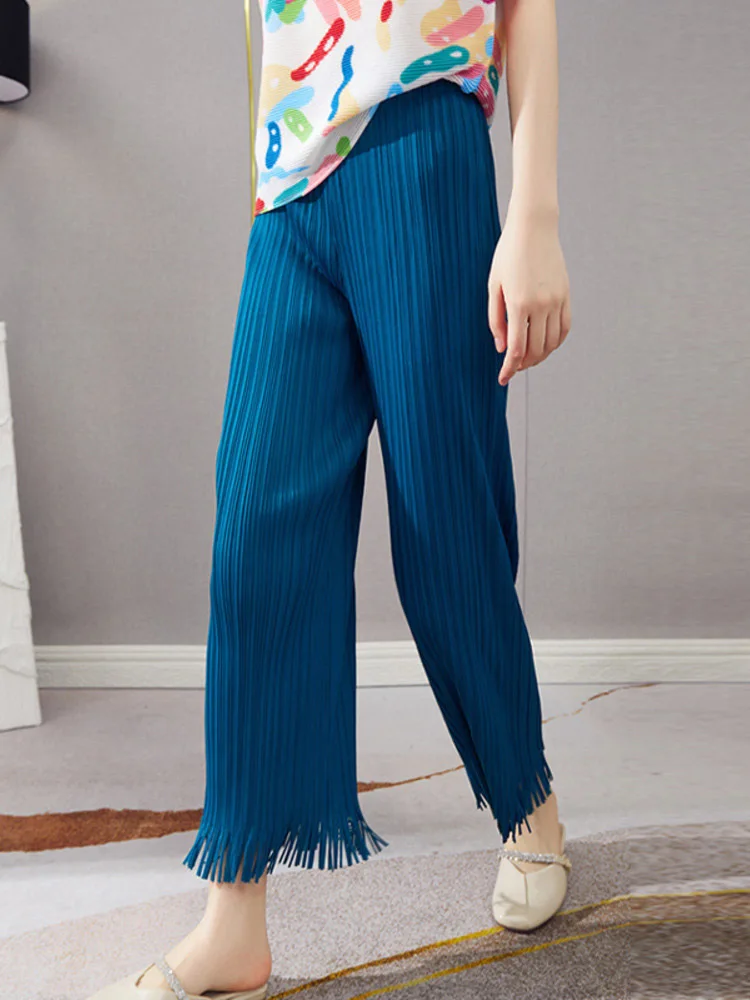 Summer Wide Leg Pants Pleated Thin Breathable Fabric Elastic High Waist Solid Color Tassel Fashion Trend Cropped Pant
Summer Wide Leg Pants Pleated Thin Breathable Fabric Elastic High Waist Solid Color Tassel Fashion Trend Cropped Pant