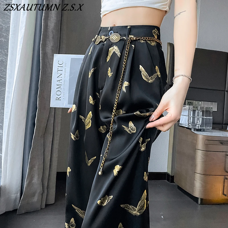 Butterfly Printing Niche Dark Style Casual Wide Leg Pants Thin Loose Fashion Trousers for Female 2025 Spring and Summer
Butterfly Printing Niche Dark Style Casual Wide Leg Pants Thin Loose Fashion Trousers for Female 2025 Spring and Summer