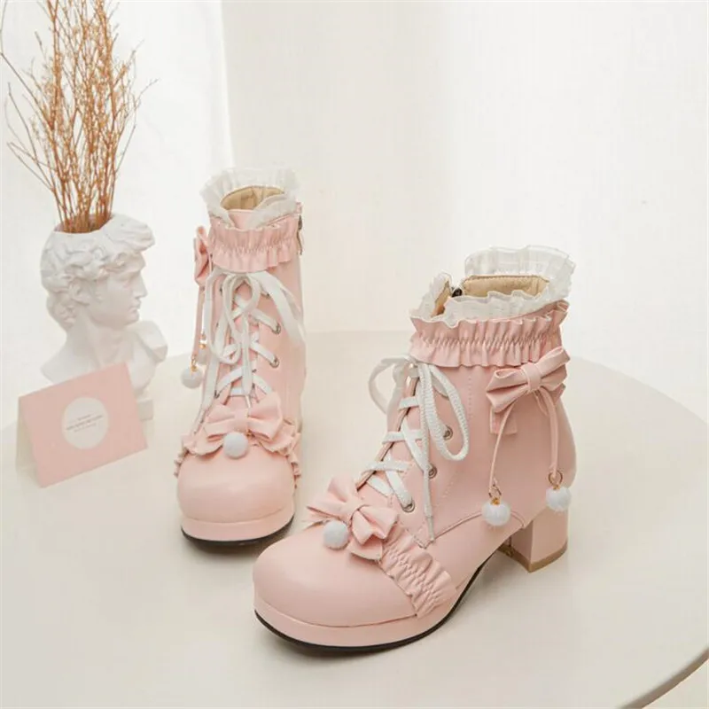 Fashion Girls Boots Women Comfort Square Platform Ankle Boots Sweet Bow Ruffles Girls Princess Pink Lolita Party Shoes Size28-43
Fashion Girls Boots Women Comfort Square Platform Ankle Boots Sweet Bow Ruffles Girls Princess Pink Lolita Party Shoes Size28-43