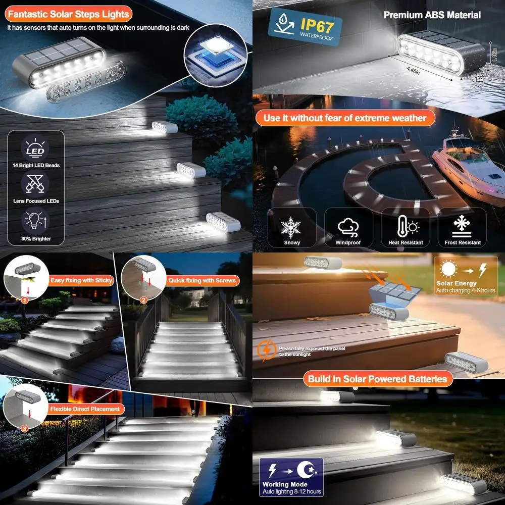 Солнечные ступенчатые фонари для улицы, 12 шт. Лестничные светильники для улицы, водонепроницаемые, IP67, 14 светодиодов, холодный белый свет, освещение на солнечной энергии для S
Солнечные ступенчатые фонари для улицы, 12 шт. Лестничные светильники для улицы, водонепроницаемые, IP67, 14 светодиодов, холодный белый свет, освещение на солнечной энергии для S