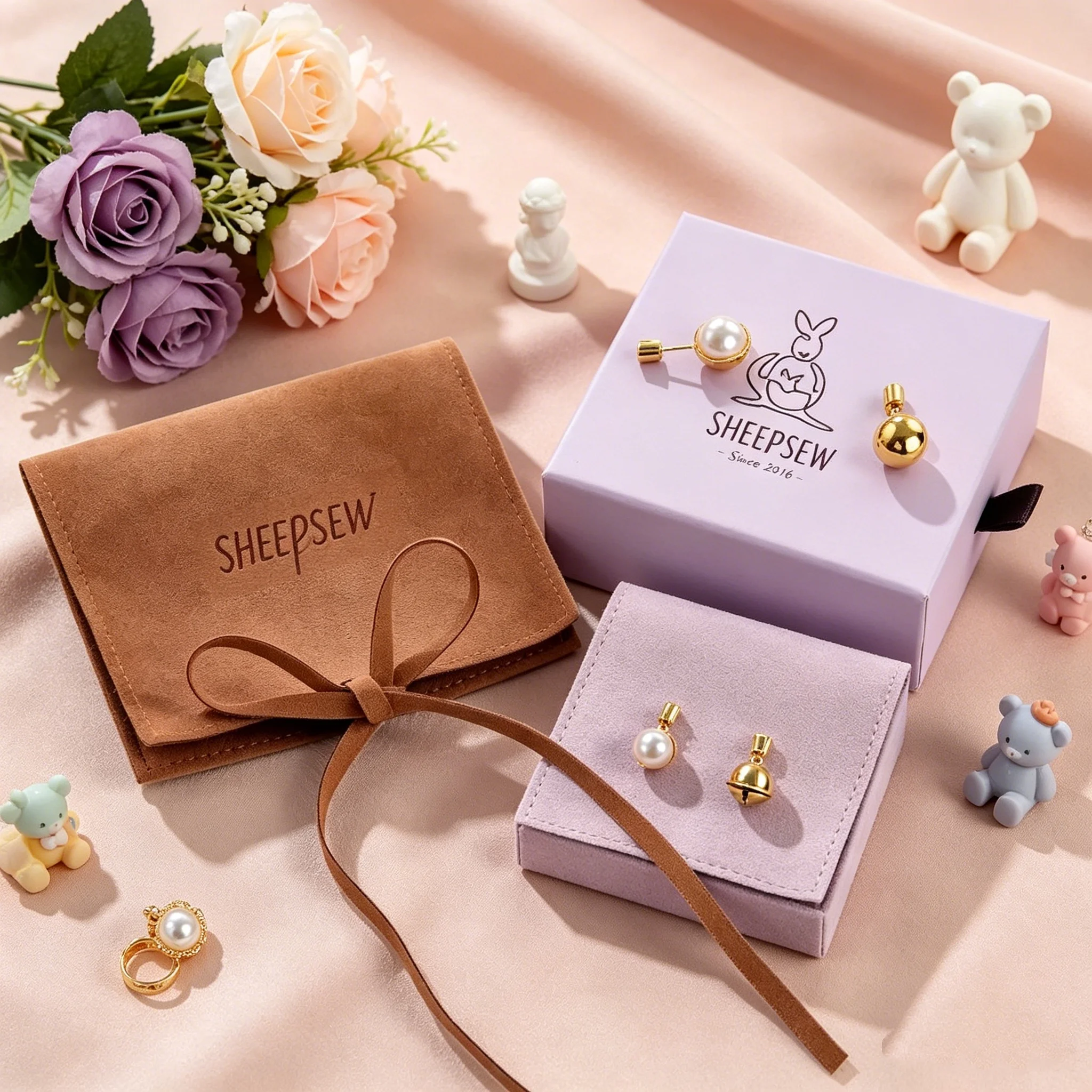 SHEEPSEW Luxury 8*8cm Microfiber Suede Bowknot Envelope Jewelry Pouches Custom Embossed Deboss Logo Small Gift Packaging For Fin
SHEEPSEW Luxury 8*8cm Microfiber Suede Bowknot Envelope Jewelry Pouches Custom Embossed Deboss Logo Small Gift Packaging For Fin