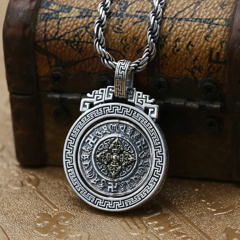 Taoist jewelry 925 sterling silver vajra rotating pendant thai silver retro six-character mantra chain pendant for men and women
Taoist jewelry 925 sterling silver vajra rotating pendant thai silver retro six-character mantra chain pendant for men and women