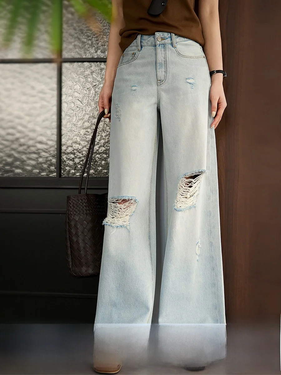 Street Style Torn Denim Jeans High Waist Wide Leg Straight Cut Women's Spring New Arrival Blue Denim Casual Comfortable Fit
Street Style Torn Denim Jeans High Waist Wide Leg Straight Cut Women's Spring New Arrival Blue Denim Casual Comfortable Fit
