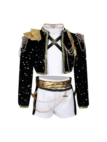 Kids Cosplay costume Black and gold set Children's girl idol role-playing costum