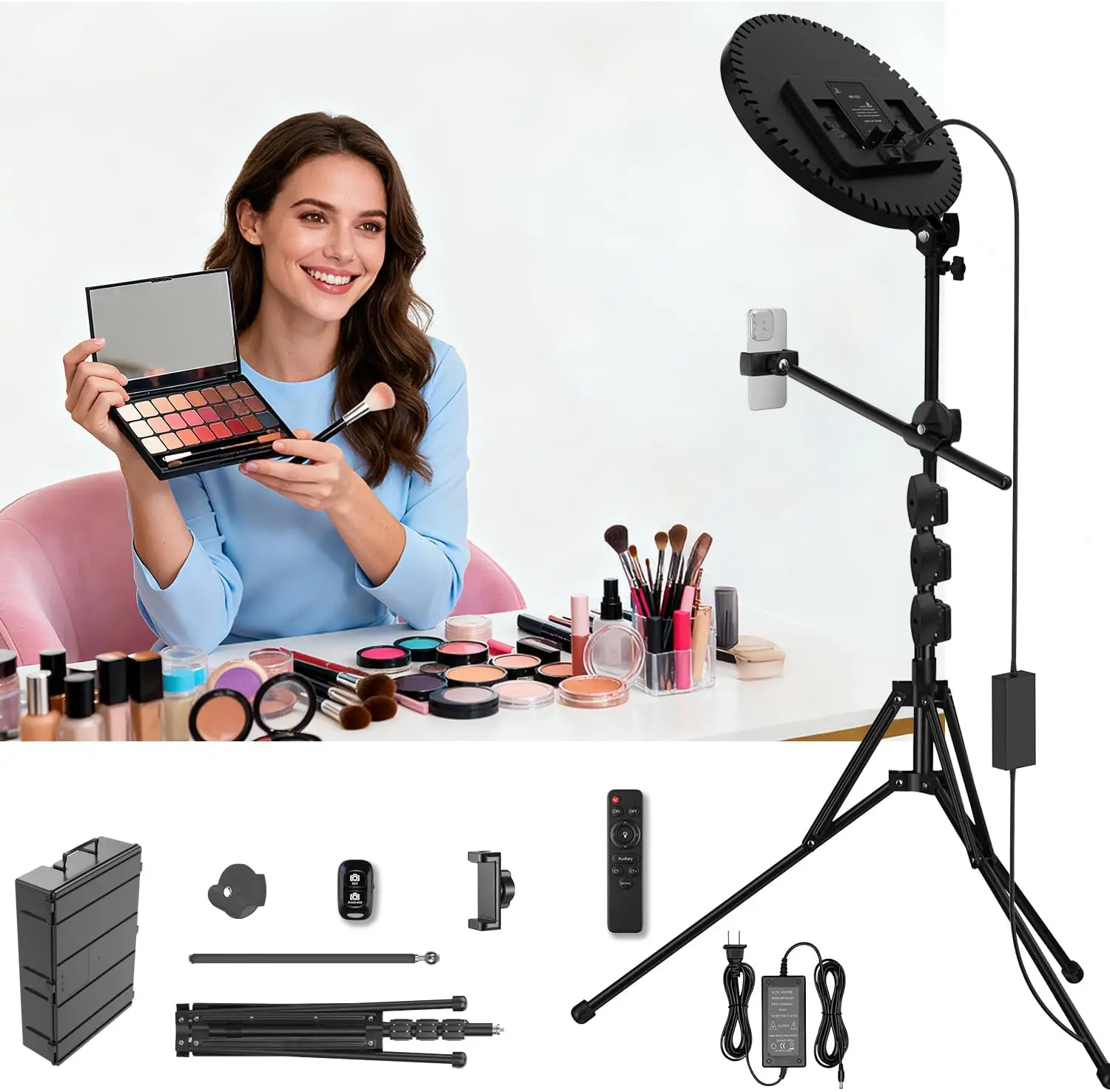 Large Barber Light with72 inch Stand, 55W 6500K Full-Screen Selfie Light Ring with Tripod 360 Phone Holder,Remote Contro
Large Barber Light with72 inch Stand, 55W 6500K Full-Screen Selfie Light Ring with Tripod 360 Phone Holder,Remote Contro