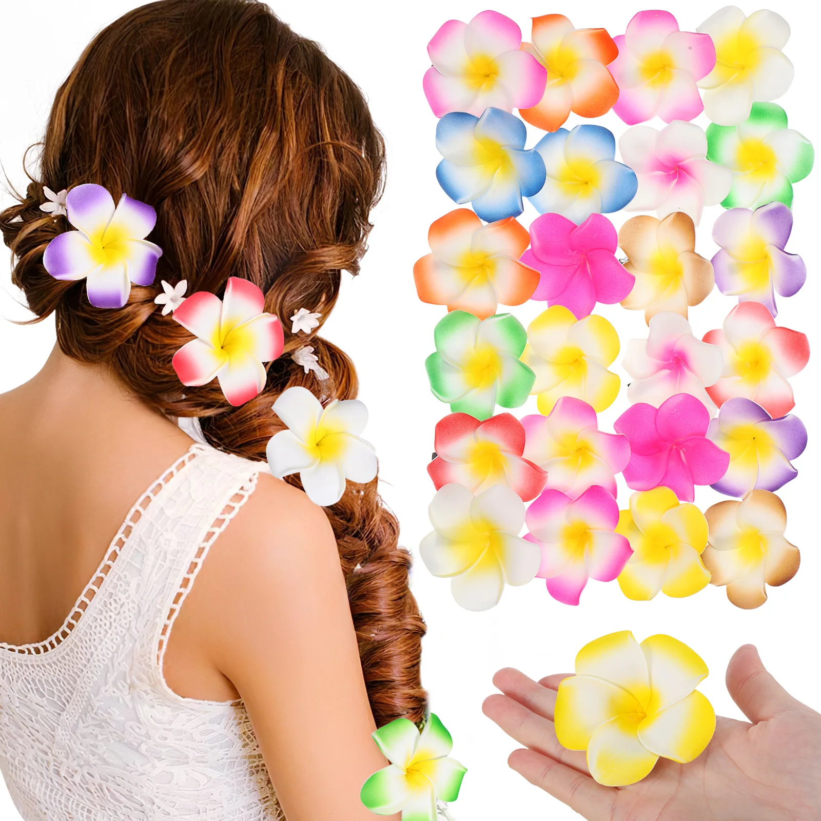 24pcs Plumeria Flower Hair Clips Artificial EVA Flowers 6cm Colorful for Parties Wedding Decorations Hawaiian Style Accessories
24pcs Plumeria Flower Hair Clips Artificial EVA Flowers 6cm Colorful for Parties Wedding Decorations Hawaiian Style Accessories