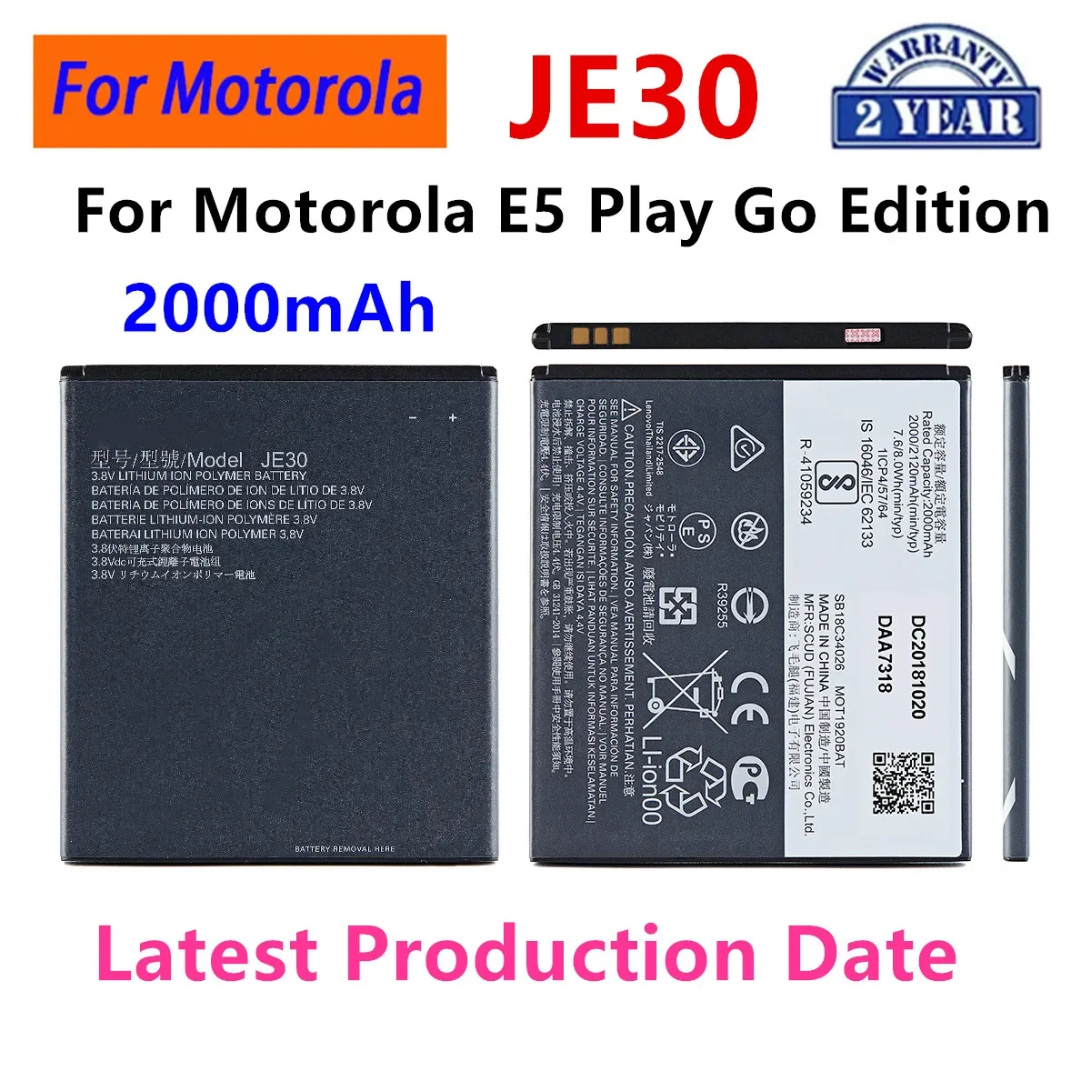 100% Original JE30 2000mAh Battery For Motorola Moto E5 Play Go Edition Mobile phone Batteries
100% Original JE30 2000mAh Battery For Motorola Moto E5 Play Go Edition Mobile phone Batteries