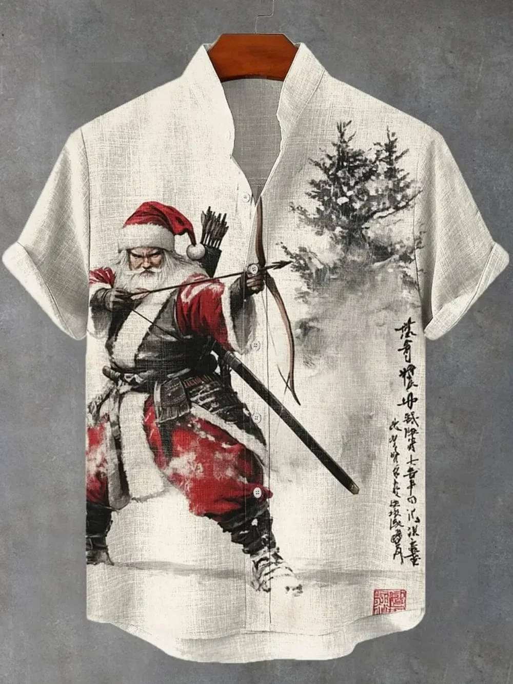 Men Stand Collar Linen Button Down Shirt Samurai Santa Archer Ink Painting Print Short Sleeve Casual Christmas Beach Shirts
Men Stand Collar Linen Button Down Shirt Samurai Santa Archer Ink Painting Print Short Sleeve Casual Christmas Beach Shirts