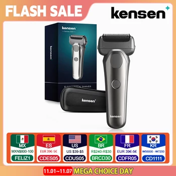 Kensen 남성용 전기 면도기, 3D 플로팅 블레이드, 세척 가능한 C 타입, USB 충전식 수염 면도기, 이발사용 트리머 기계
