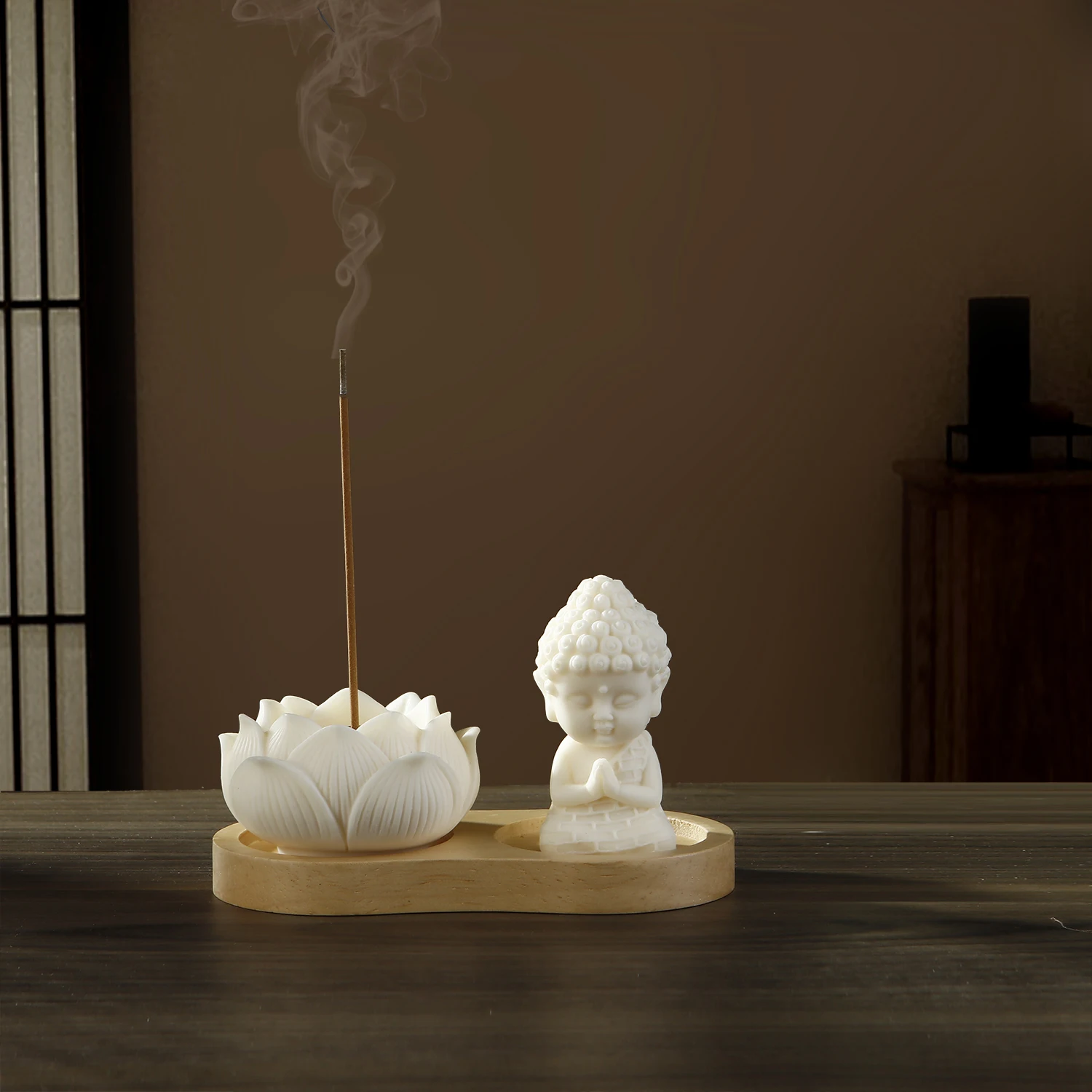 Ceramic Lotus Incense Holder for Sticks Creative Little Monk Incense Burner with Wooden Incense Tray for Yoga Meditation
Ceramic Lotus Incense Holder for Sticks Creative Little Monk Incense Burner with Wooden Incense Tray for Yoga Meditation