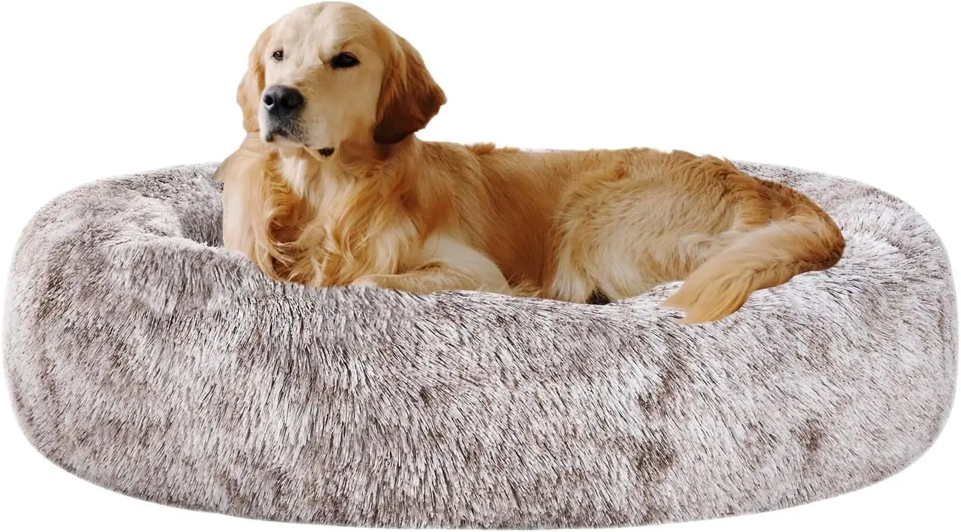 Oval Calming Donut Cuddler Dog Bed, Shag Faux Fur Washable Round Pillow Pet Bed (30/36/43 inch) for Small Medium Dogs, Light Brown
Oval Calming Donut Cuddler Dog Bed, Shag Faux Fur Washable Round Pillow Pet Bed (30/36/43 inch) for Small Medium Dogs, Light Brown