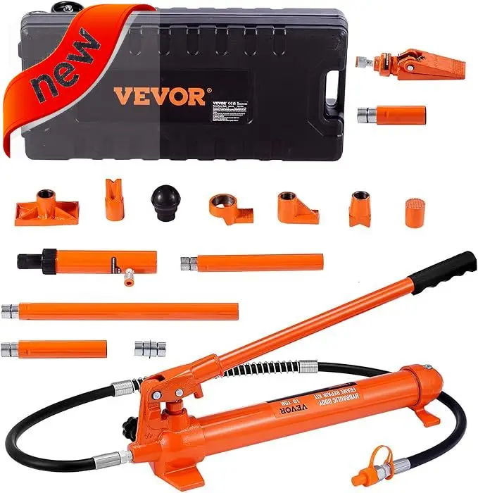 10 Ton Porta Power Kit, Hydraulic Ram with Pump, Car Jack with 4.6 ft/1.4 m Oil Hose, Bent Frame Repair Tool with Storage Case
10 Ton Porta Power Kit, Hydraulic Ram with Pump, Car Jack with 4.6 ft/1.4 m Oil Hose, Bent Frame Repair Tool with Storage Case