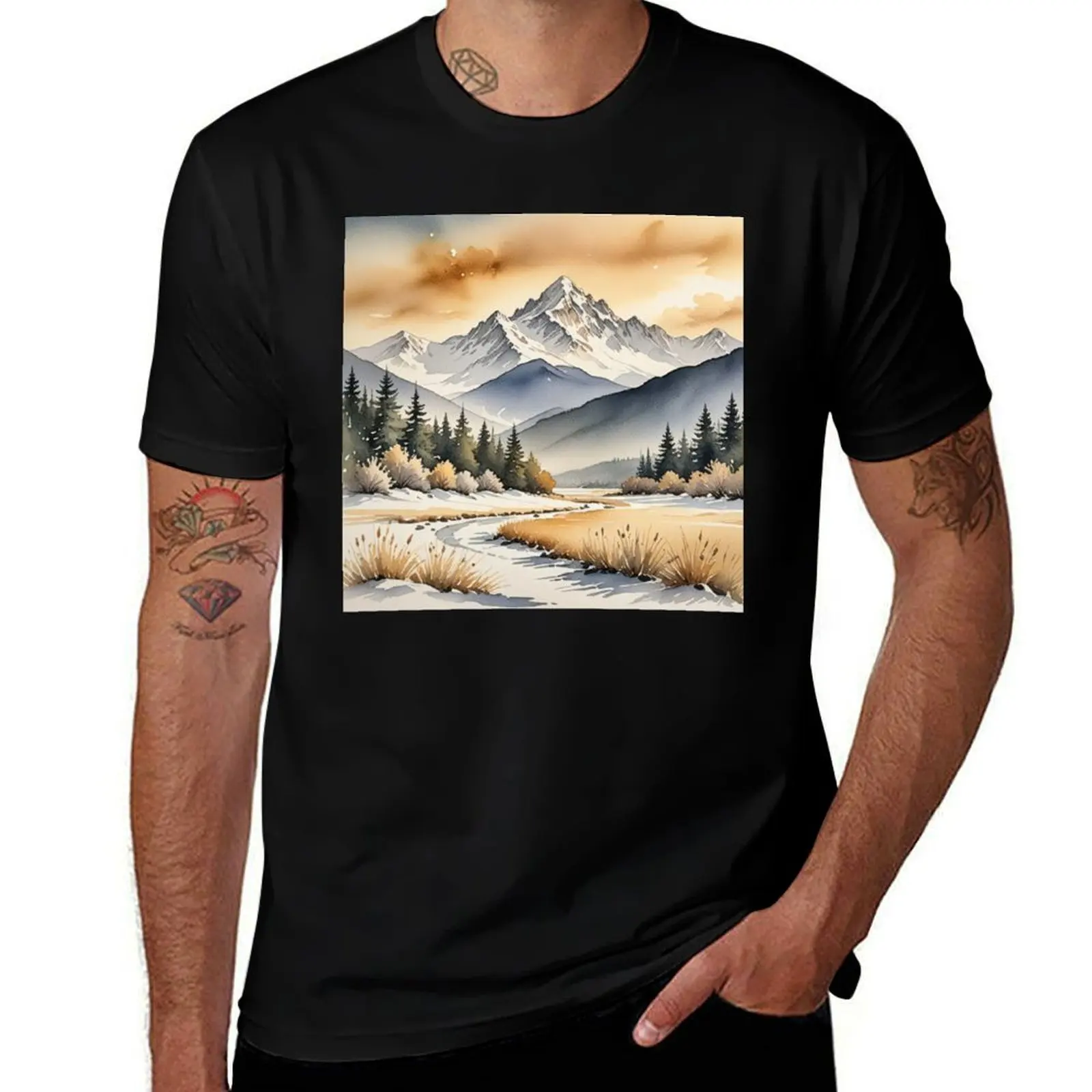 Mountain Watercolor Scene With Snow T-Shirt graphics Short sleeve tee vintage t shirts shirts men
Mountain Watercolor Scene With Snow T-Shirt graphics Short sleeve tee vintage t shirts shirts men