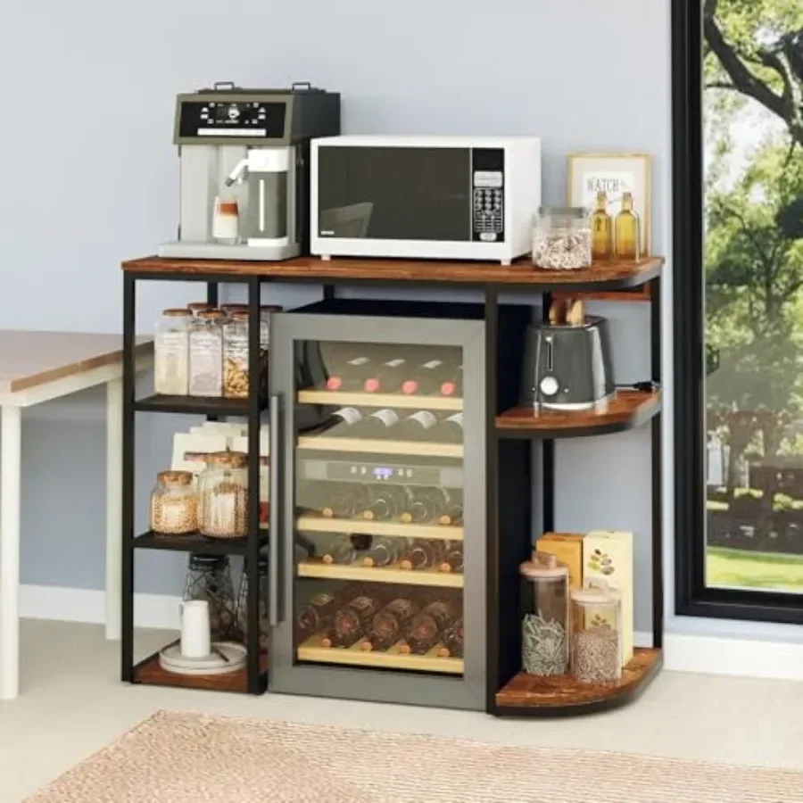 Dorm kitchen office coffee bar cabinet with mini fridge space, wood finish, black, 6-tier wine rack and built-in power outlet
Dorm kitchen office coffee bar cabinet with mini fridge space, wood finish, black, 6-tier wine rack and built-in power outlet