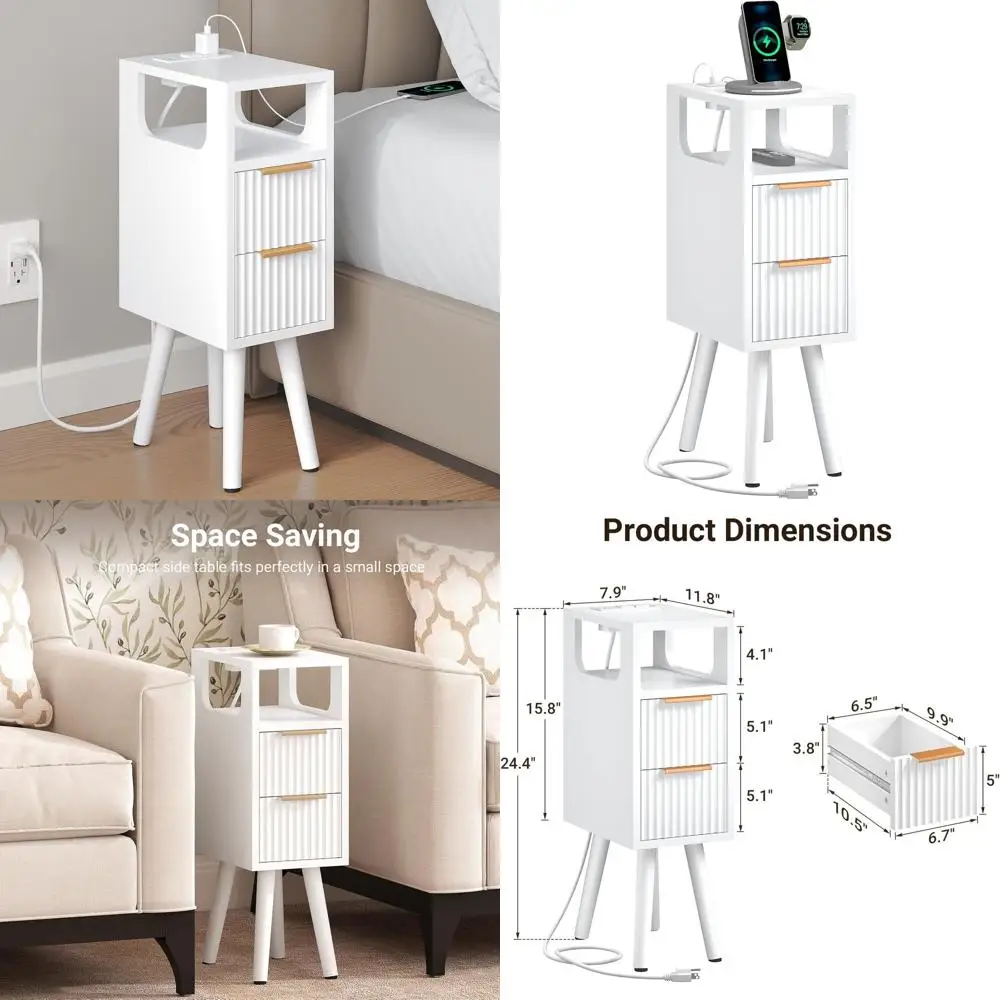 7.9 Compact Charging Side Table, 24.4 Tall Slim Nightstand with 2 Drawers, Solid Wood, Open Storage, Ideal for Small Spaces, Whi
7.9 Compact Charging Side Table, 24.4 Tall Slim Nightstand with 2 Drawers, Solid Wood, Open Storage, Ideal for Small Spaces, Whi