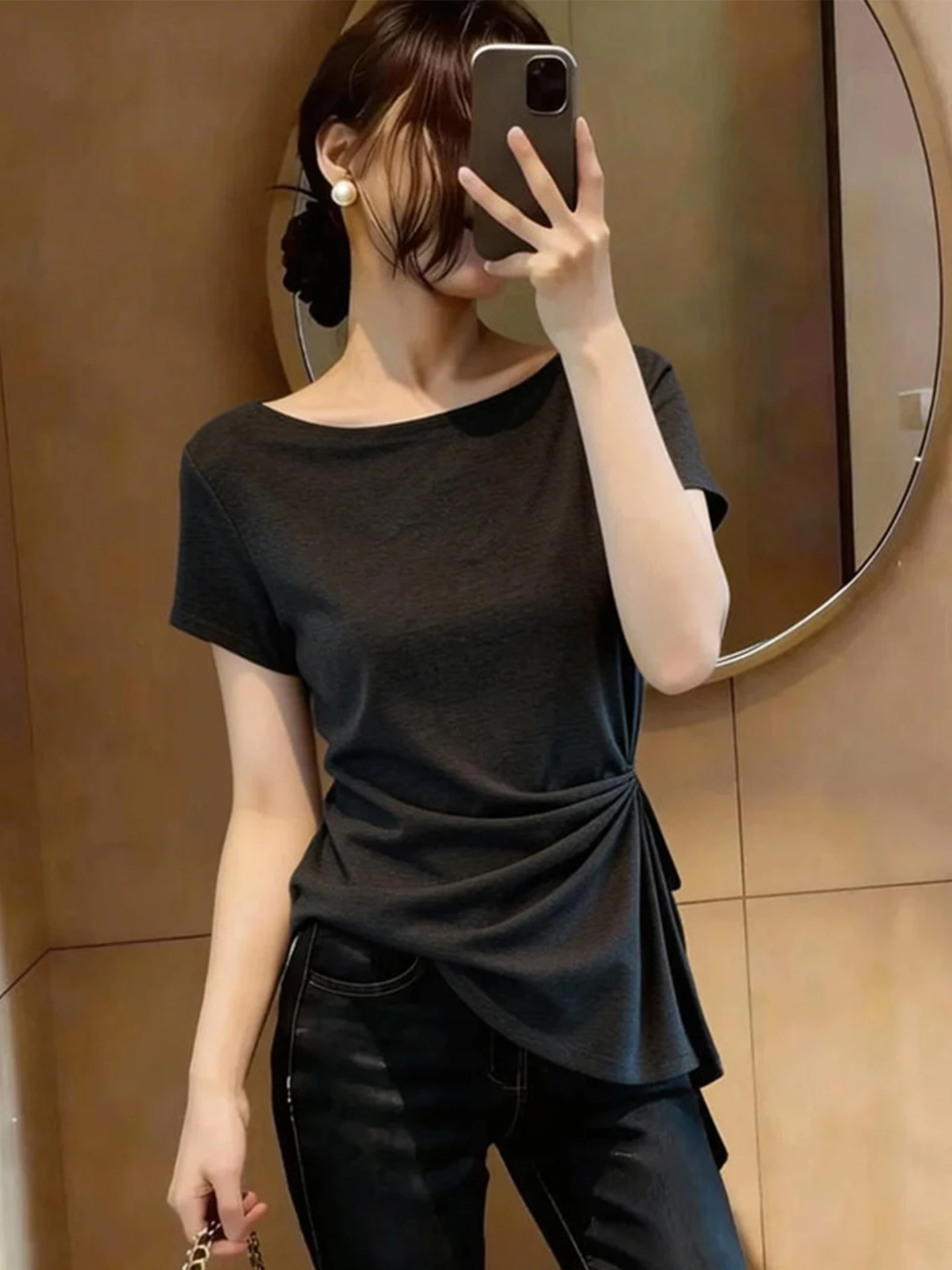 Slimming Effect T-Shirt Casual Style Short Sleeve Overhead Pure Color Base Shirt Stylish Summer Top for Younger Look
Slimming Effect T-Shirt Casual Style Short Sleeve Overhead Pure Color Base Shirt Stylish Summer Top for Younger Look