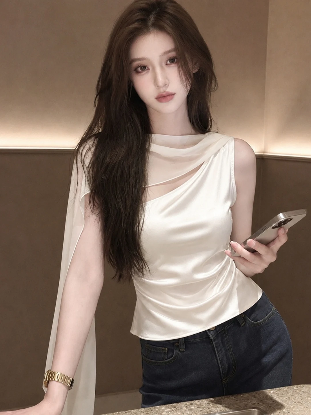 Elegant Sleeveless Top Gentle Wind Summer Luxury Slimming Shoulder Bared High-End Feeling Small Shirt Vest Korean Style Commute
Elegant Sleeveless Top Gentle Wind Summer Luxury Slimming Shoulder Bared High-End Feeling Small Shirt Vest Korean Style Commute