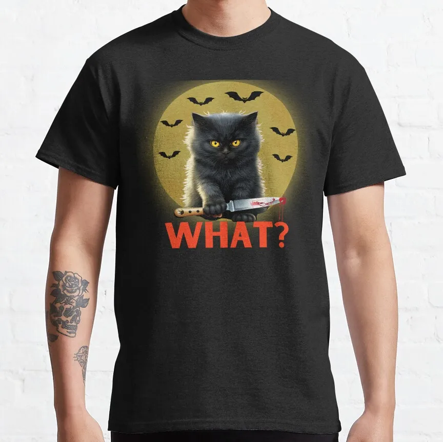 Cat What Funny Black Cat Murderous Cat With Knife Gift t shirt for Cat lover 100% cotton tee Short sleeve Graphic clothes
Cat What Funny Black Cat Murderous Cat With Knife Gift t shirt for Cat lover 100% cotton tee Short sleeve Graphic clothes