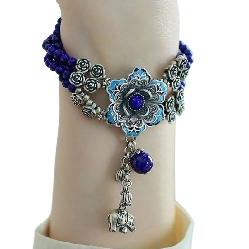 Sterling silver retro national style enamel color heavy industry solid big flower bracelet niche temperament
Sterling silver retro national style enamel color heavy industry solid big flower bracelet niche temperament
