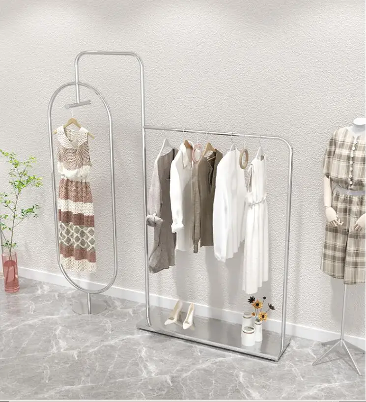 Stainless steel props silver hangers men's and women's clothes broadcast room Nakashima display clothes shelves
Stainless steel props silver hangers men's and women's clothes broadcast room Nakashima display clothes shelves