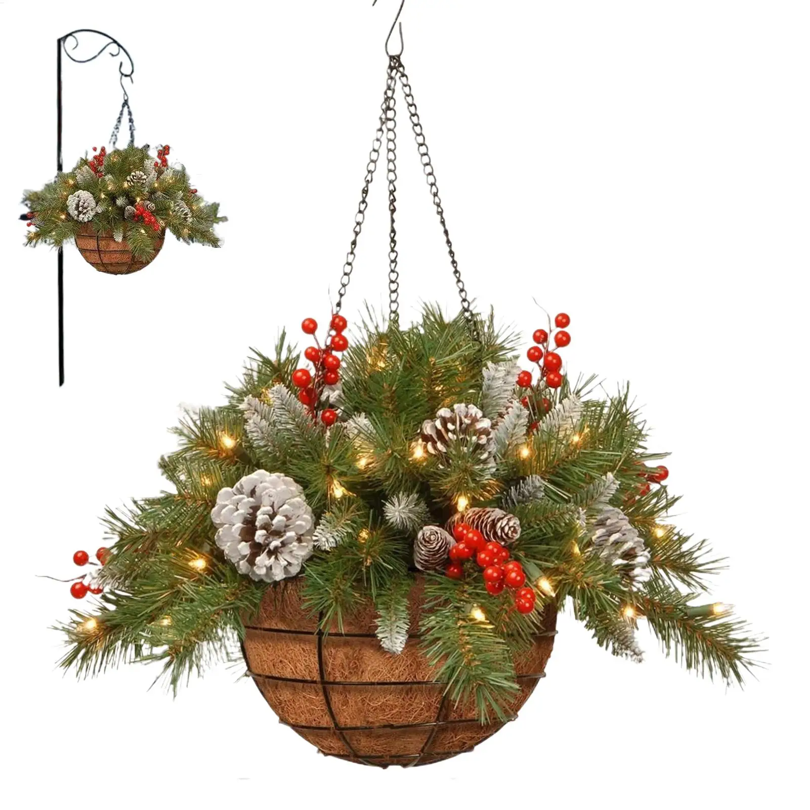 Christmas Porch Decor Basket Artificial Greenery with Pine Cones & Berries Xmas Hangable Basket for Holiday, Front Door, Patio
Christmas Porch Decor Basket Artificial Greenery with Pine Cones & Berries Xmas Hangable Basket for Holiday, Front Door, Patio