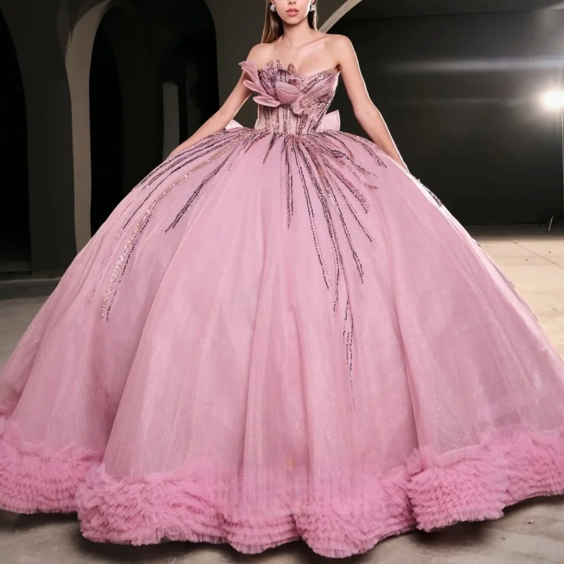 Customized Dark Pink Quinceanera Dresses Off the Shoulder Tull crystal sequin applique Lace ruffle Vestido De 15 Quinceanera
Customized Dark Pink Quinceanera Dresses Off the Shoulder Tull crystal sequin applique Lace ruffle Vestido De 15 Quinceanera