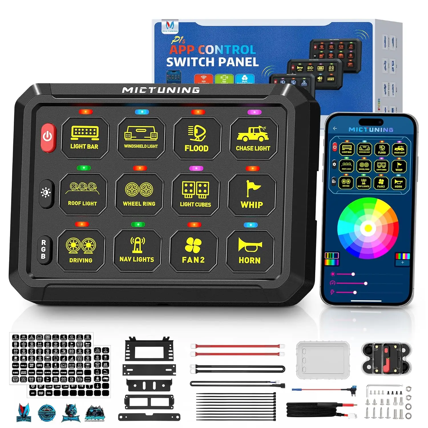 MICTUNING RGB 12 Gang Switch Panel with APP Control, Adjustable Strobe Pulse Momentary, 6-Level Dimming, 12V IP67 Waterproof
MICTUNING RGB 12 Gang Switch Panel with APP Control, Adjustable Strobe Pulse Momentary, 6-Level Dimming, 12V IP67 Waterproof