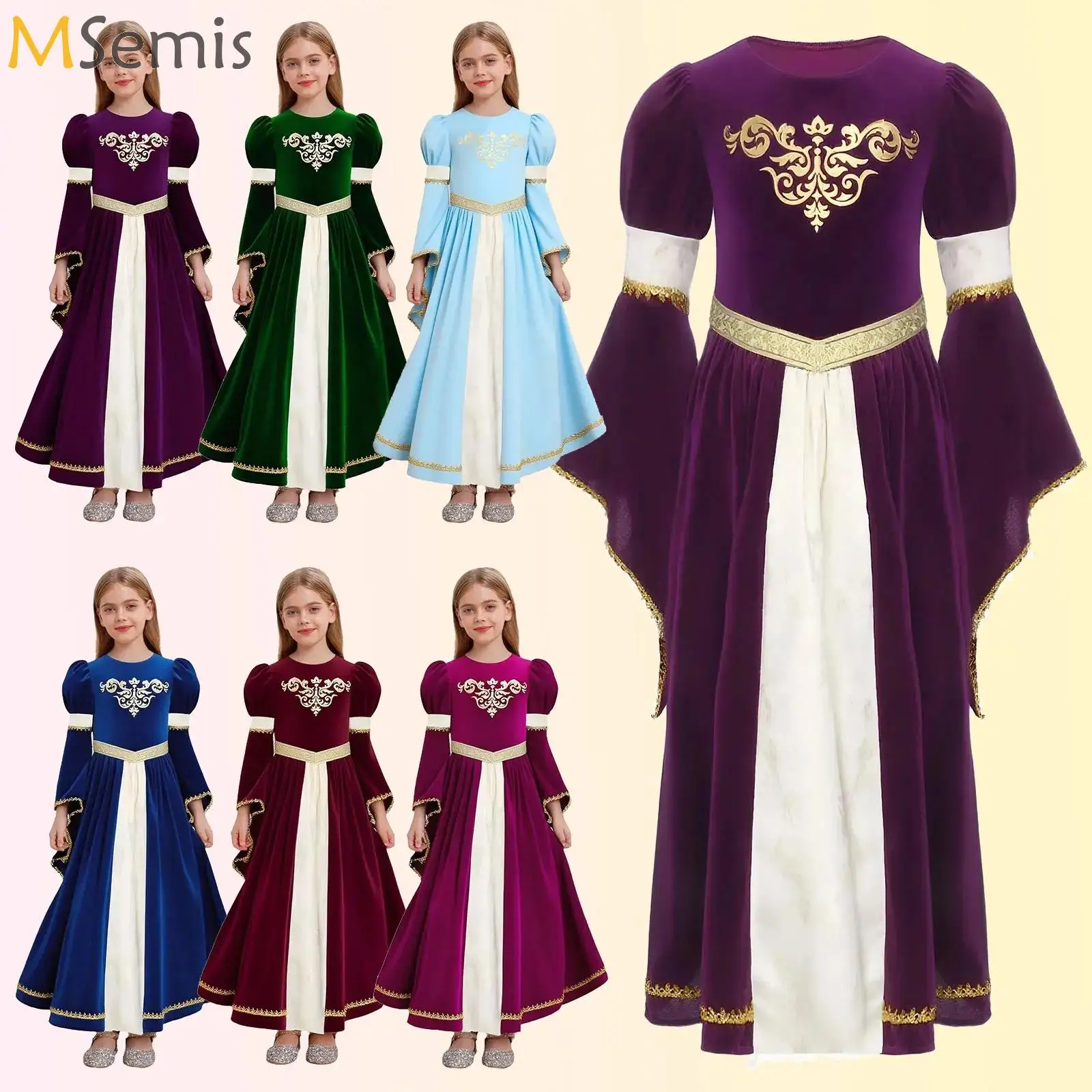 Princess Medieval Girl Costume Halloween Cosplay Kids Ruffled Webbing Trim Long Dress for Renaissance Drama Themed Party Robe 
Princess Medieval Girl Costume Halloween Cosplay Kids Ruffled Webbing Trim Long Dress for Renaissance Drama Themed Party Robe