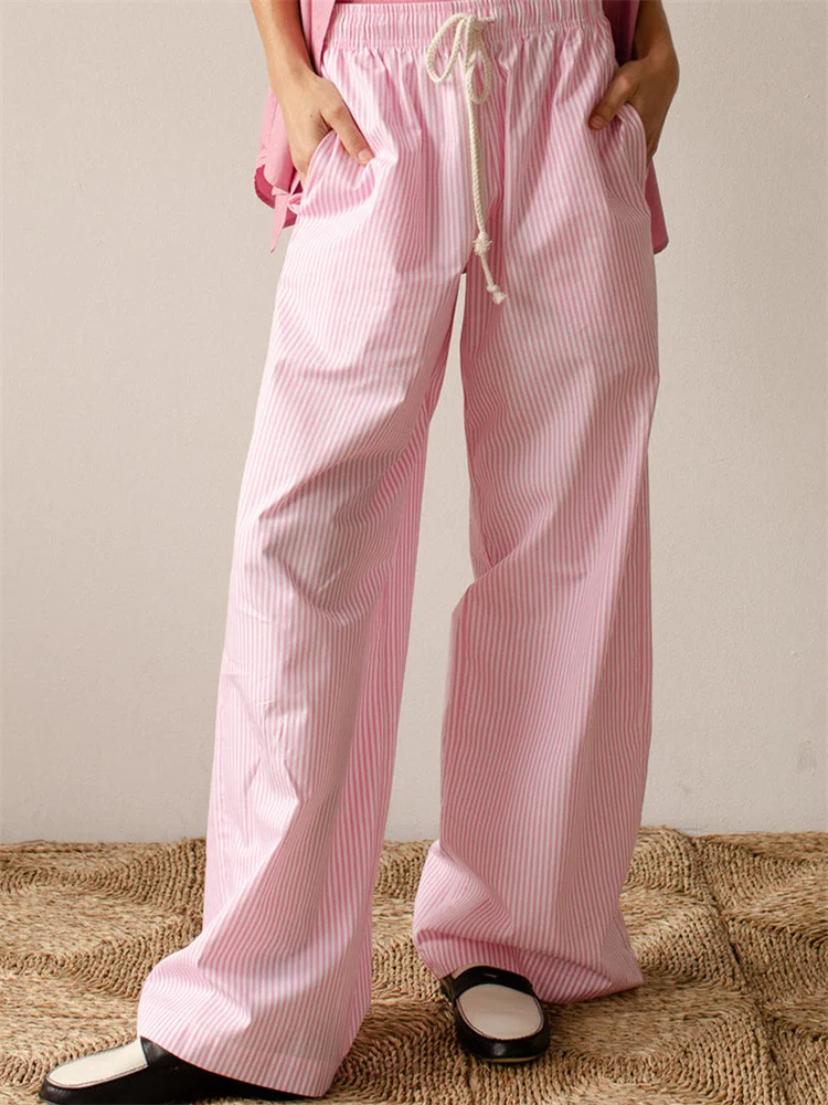 CHRONSTYLE Women Wide-Leg Pants Striped Print Drawstring Elastic High Waist Trousers Spring Fall Casual Sweatpants Bottoms 2024
CHRONSTYLE Women Wide-Leg Pants Striped Print Drawstring Elastic High Waist Trousers Spring Fall Casual Sweatpants Bottoms 2024