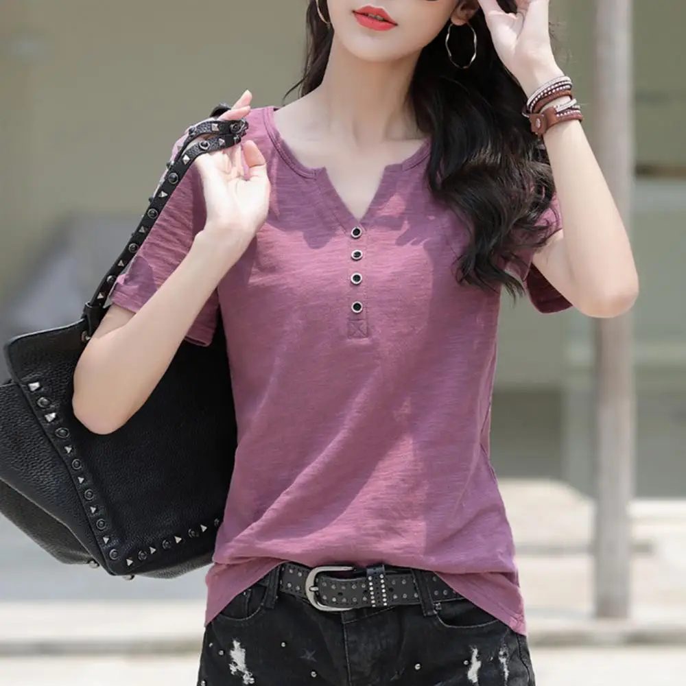 2024 Spring Long Sleeve Button V-Neck Cotton T-Shirt Women Loose Fashion T Shirt Lady Simple Casual Tops
2024 Spring Long Sleeve Button V-Neck Cotton T-Shirt Women Loose Fashion T Shirt Lady Simple Casual Tops