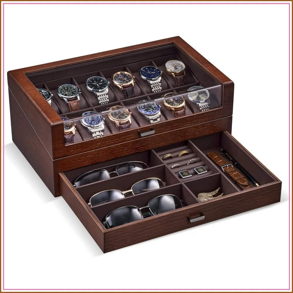 2-Layer Wooden Watch Box for Men, 12-Slot Display Case with Drawer, Walnut
2-Layer Wooden Watch Box for Men, 12-Slot Display Case with Drawer, Walnut