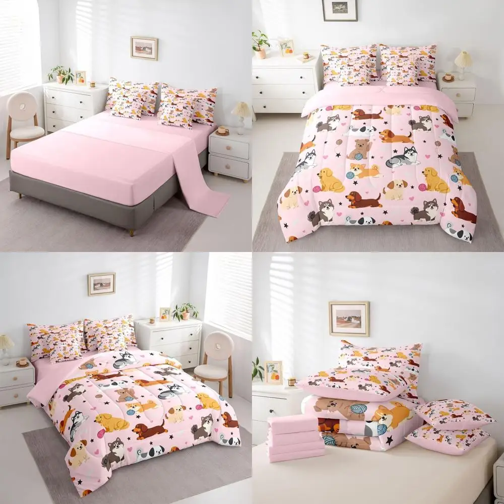 Queen Size 7-Piece Cute Puppy Dog Bedding Set for Kids with Comforter, Sheets, Pillowcases, and Cushion Covers in Love Heart Sta
Queen Size 7-Piece Cute Puppy Dog Bedding Set for Kids with Comforter, Sheets, Pillowcases, and Cushion Covers in Love Heart Sta