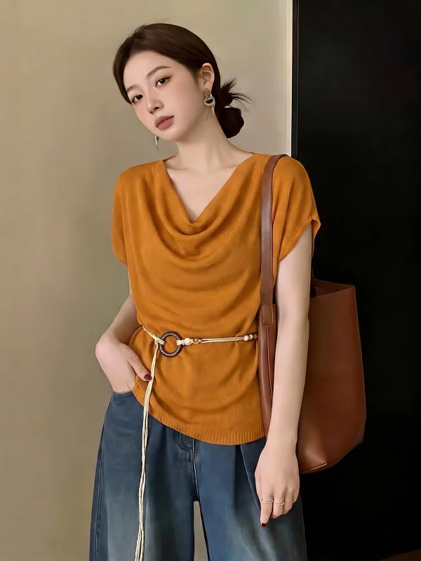 Summer New Style Women's Knitted Short Sleeve T-shirt Pumpkin Orange Loose Fit Bohemian Waist-Cinching Top Korean Commute Style
Summer New Style Women's Knitted Short Sleeve T-shirt Pumpkin Orange Loose Fit Bohemian Waist-Cinching Top Korean Commute Style