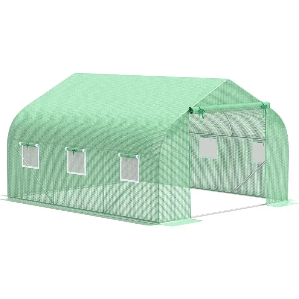Greenhouse, 20' X 10' X 7' Outdoor Walk-in Greenhouse with Roll-up Windows, Zippered Door, PE Cover, Steel Frame, Green House
Greenhouse, 20' X 10' X 7' Outdoor Walk-in Greenhouse with Roll-up Windows, Zippered Door, PE Cover, Steel Frame, Green House