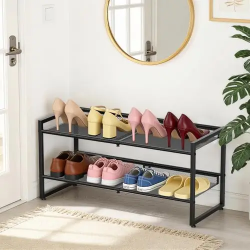 Two-Level Expandable Metal Shoe Organizer With Dual Flat And Slanted Shelves, Space-Efficient Storage For Entryway Or Closet
Two-Level Expandable Metal Shoe Organizer With Dual Flat And Slanted Shelves, Space-Efficient Storage For Entryway Or Closet
