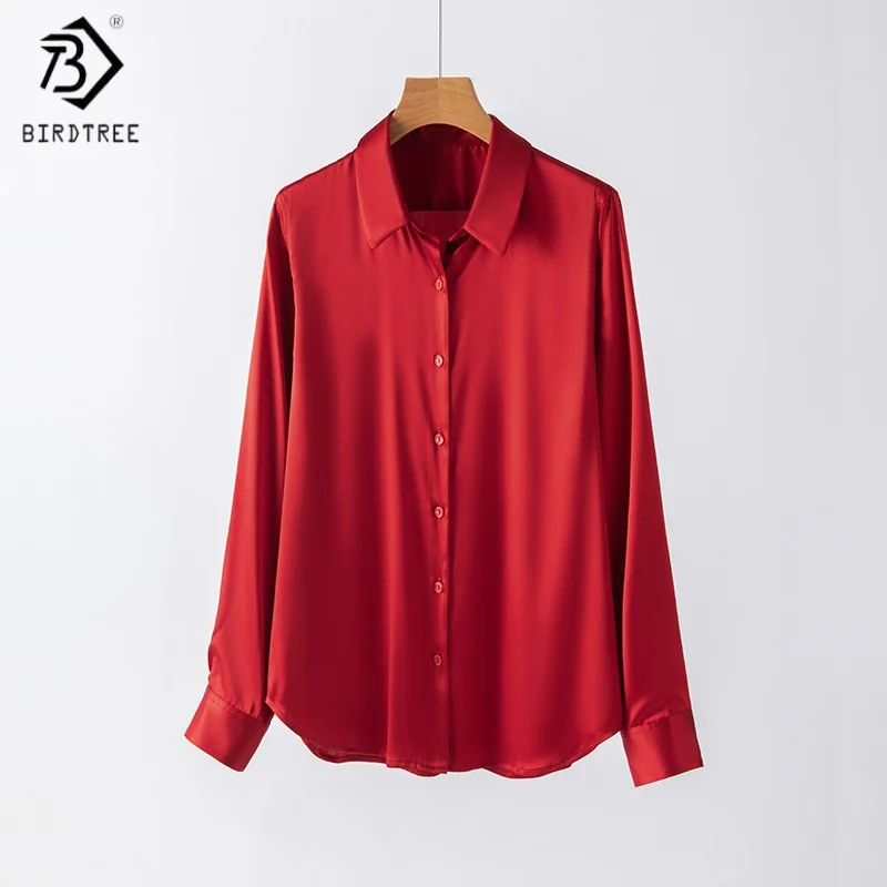 Birdtree,93% Real Silk Solid Blouse,Women's Silk Stretch Satin Lapel Tops,Full Sleeve,Single Breasted Shirt,2025 New T5D610JF
Birdtree,93% Real Silk Solid Blouse,Women's Silk Stretch Satin Lapel Tops,Full Sleeve,Single Breasted Shirt,2025 New T5D610JF