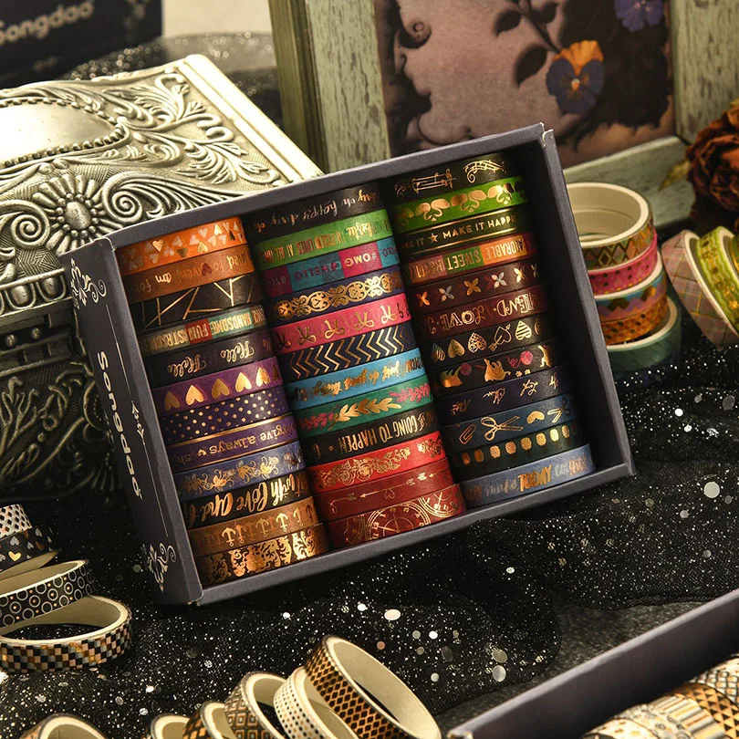 36Pcs Retro Slim Washi Tapes Scrapbooking Supplies Washi Tape Set Gold Foil Stamping Diary Cinta Adhesiva Decorativa Washi Tape
36Pcs Retro Slim Washi Tapes Scrapbooking Supplies Washi Tape Set Gold Foil Stamping Diary Cinta Adhesiva Decorativa Washi Tape